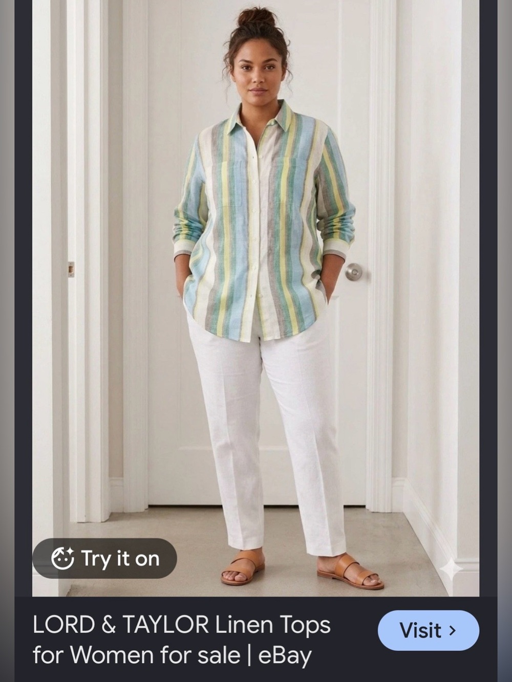 Lord & Taylor Pastel Multistripe Linen Button-Down Shirt